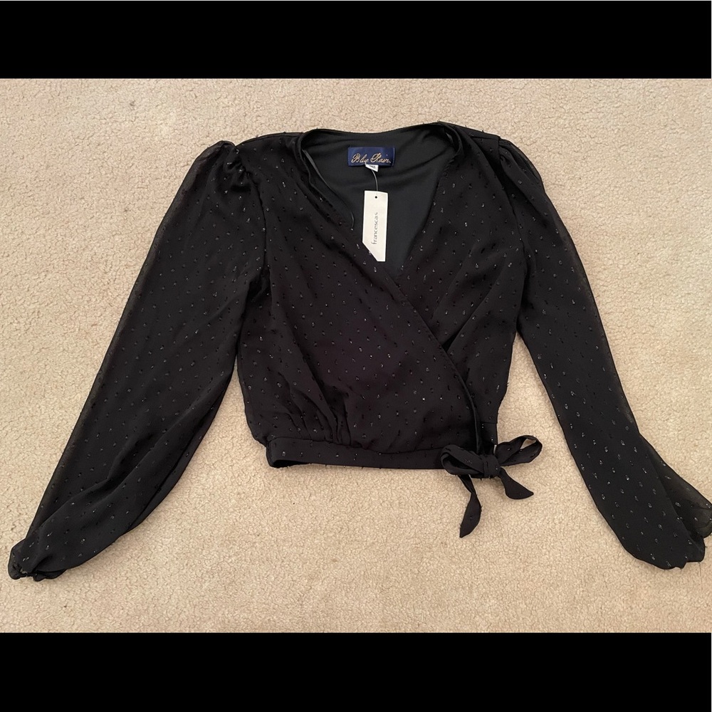 Francesca Black Wrap Tie Sparkly Crop Top